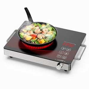 Portabel Electric Stove 2200W,110V Hot Plate Electric Ceramic Countertop Burners,Single Burner Electric Cooktop with Knob Control,Timer, Safety Lock