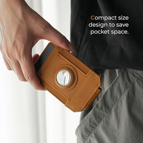 Crazy Horse Leather Money Clip Wallet with Holder Compatible with Air Tag.3
