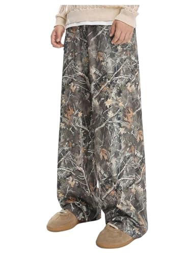 Boy's Graphic Camo Baggy Pants Wide Leg Elastic Waist Long Trousers Vintage Streetwear