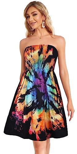 Image of Summer Dresses for Women Strapless Sundress Floral Print Beach Cover Ups