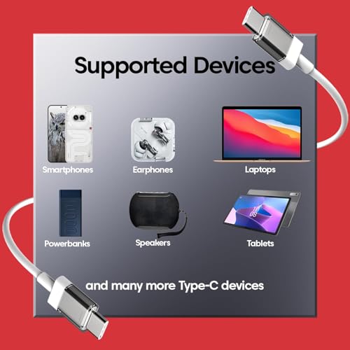 Image of 65W Type-C to C 6A Fast Charging Cable Compatible with Nothing Phone 4b /4a /4a Pro /3 /3a Pro /3a /2a /2a Plus /Cmf Phone 1 /Cmf /Bud /Laptops & Type C Devices Sync Data Transfer Speed Cable, White
