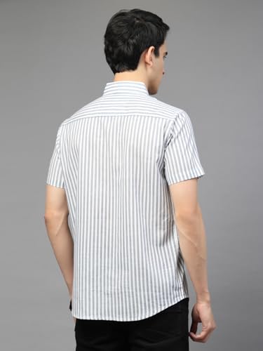 Image of Majestic Man Men's Pure Cotton Striped Half Sleeve Regular Fit Shirt