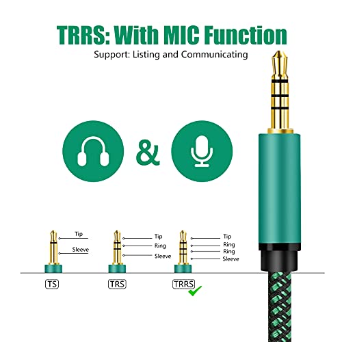 Image of Male to Male Audio Cable,90 Degree TRRS 3.5mm Nylon Braided 4 Pole Hi-Fi Stereo Aux Cable /Auxiliary Cable /Aux Cord for Headphones, Phone, Tablets, Headset, PC, Laptop and More ([2-Pack] 6 Feet)