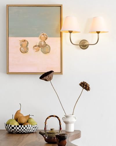 Image of Vintage 2-Lights Fabric Sconces Wall Lighting with White Cloth Shade, Double Arm Wall Lamp Fixture for Living Room Bathroom Bedroom Hallway