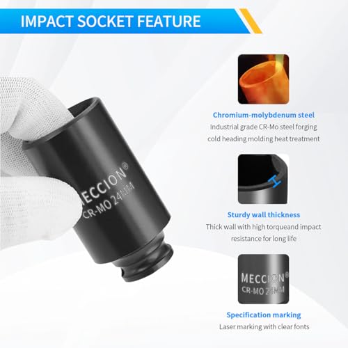 Image of Meccion 3 /8 Inch Drive Impact Socket 8mm Metric, 6 Point Cr-Mo Deep Socket, 63mm Length