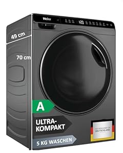 Haier Mini-Waschmaschine 5kg I Ultra-kompakt I 51cm Breite, 70cm Höhe I Mit A-Effizienz, 1.200 U/Min. & Inverter-Motor I Automatik- und Expressprogramm, Mengenautomatik I HW50-BP12307GU1