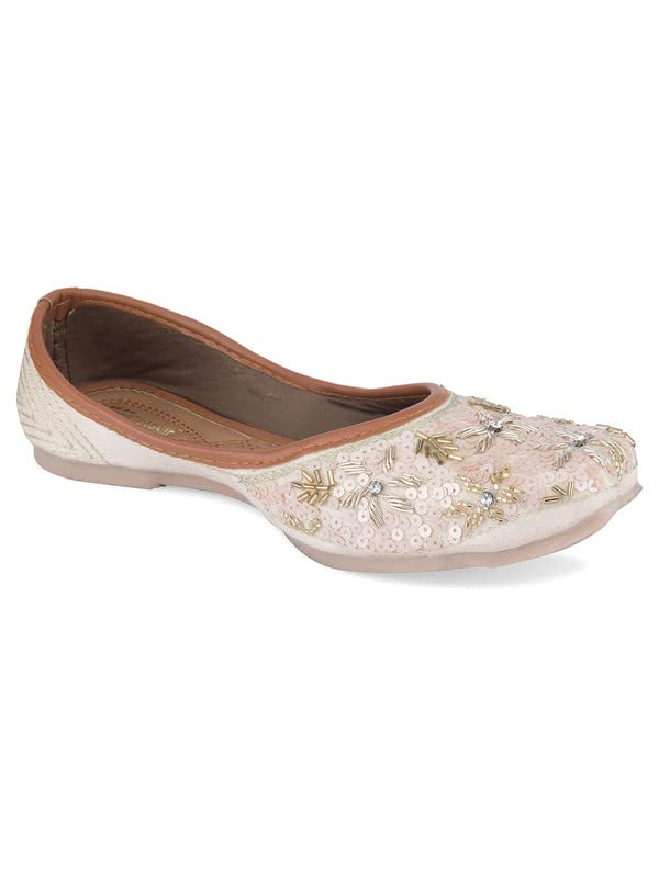 DESI COLOUR Women Ethnic Footwear Mojari/Punjabi Jutti- Heavy Handwork (Soft Pink, Numeric_7)