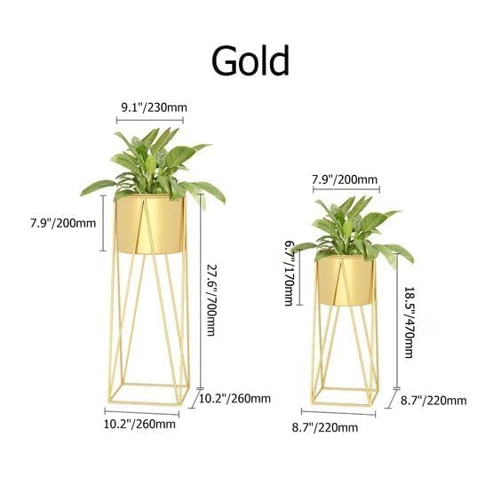 Image of Brass Industry Iron Metal Indoor Out Door Bedroom Home Office Planter Pot Tall Stand with Planter for Living Room, Balcony Flower Pot Stand Set of 2 (Gold)