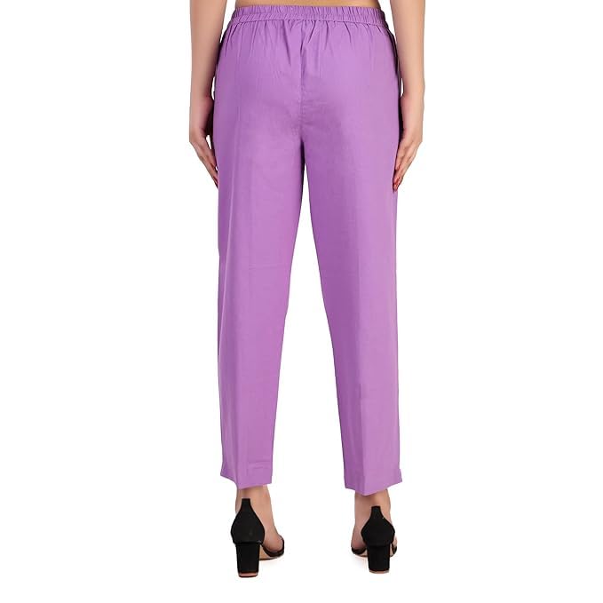 Image of Aarav Fabric Women's 100% Cotton Casual Pant | Ankle Length Regular fit Cotton Trouser | Straight Fit Formal Pants for Kurti, Office, Casual and Daily Outdoor Lifestyle
