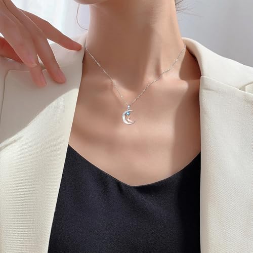 Image of PROESS Animal Birthstone Necklace 925 Sterling Silver Otter /Axolotl /Hippo /Elephant /Dachshund /Monkey /Red Panda Pendant Necklace Animal Birthstone Jewelry Gifts for Women