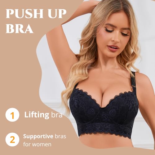 Push Up Bras for Women Lace Underwire Add One Cup Bra with Support Smoothing Bra(34B-46DD)2