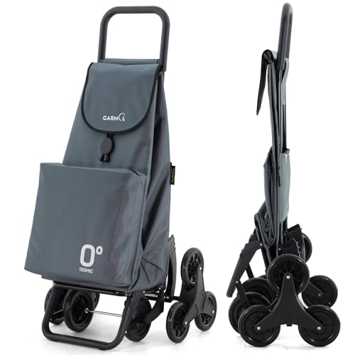 GARMOL Carro de la Compra Térmico Plegable 55 litros |Bolsillo Térmico Interior de 11 litros | Carro de la Compra 8 Ruedas Sube Escaleras de Gran Capacidad | Carrito Plegable Color Gris