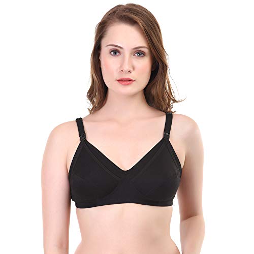 Image of Women Maternity Non Padded Bra - Made of Pure Cotton Full Coverage Non Wired Seamless Pushup Soft Cup for T-Shirt Saree Dress Sports Garment for Daily Use Everyday