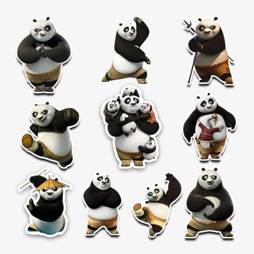 Cartoon Theme Vinyl Stickers Kunfu Panda Pack of 10 Material Matte Size 2.8x2.8 Inch Sticker for Laptop, Luggage, Water Bottle, Scrapbook, Bike Notebooks, Tabs, Laptops, Guitar and Self Adhesive
