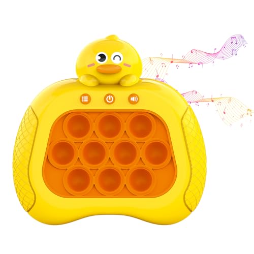 Pop Push Game Fidget Toy for Kids Ages 3-12,Handheld Fast Push Game Yellow Duck Console Fidget Toys for Girls Boys,Light Up Sensory Gifts for Kids with Autism