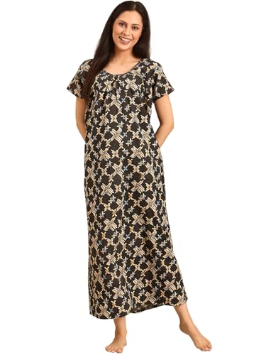 Image of Rupa Jon Aishwarya Women Full Length Printed Nighty in Premium Cotton Blend Fabric, Night Dress, Maxi Nighty for Comfortable Everyday Wear, Free Size
