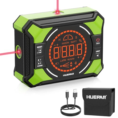 Digitaler Winkelmesser, Huepar 3-in-1 Digital LCD Neigungsmesser mit Laser Nivellierungs Funktion, Winkelmessgerät Inklinometer mit Laser, Bevel Box Winkelmessgerät Wasserwaage, IP54 Wasserdicht
