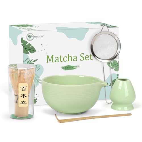 GLHXOOIR Matcha Kit Set, Matcha Bowl with Pouring Spout,Matcha Whisk and Holder, Bamboo Matcha Scoop...