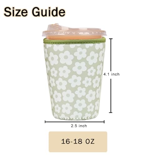 Image of Reusable Insulated Sleeve for Iced Coffee Cup, Coffee Neoprene Sleeve for Cold & Hot Drinks, Beverage Holder for Iced Coffee (Sage Florals, Small: 16-18oz)