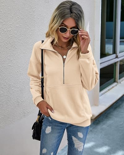 Image of PRETTYGARDEN Women's Casual Long Sleeve Sweatshirt Half Zip Pullover Tops