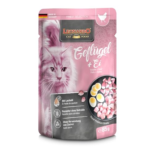 LEONARDO Frischebeutel [16x85g Geflügel + Ei] | Getreidefreies Nassfutter für Katzen | Feuchtfutter Alleinfutter im Einzelportionsbeutel