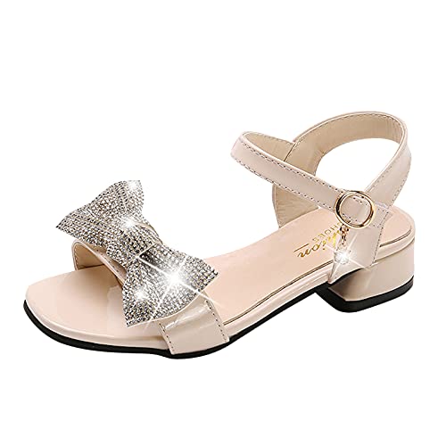 Girls' Sandals Toddler Princess Sandals Beach Shiny Crystal Non-Slip Shoes Baby Girls Kids Girl's Shoes (Beige, 1.5 Big Kids)