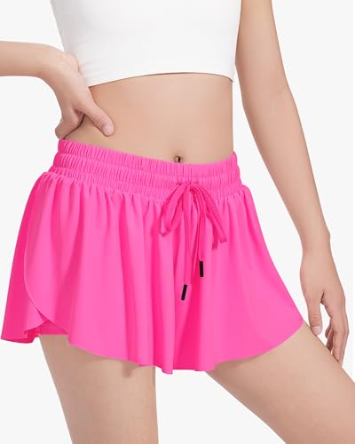 Image of HASMES Girls Butterfly Shorts Teen Flowy Athletic Shorts for Running Dance Cheer 5-14Y