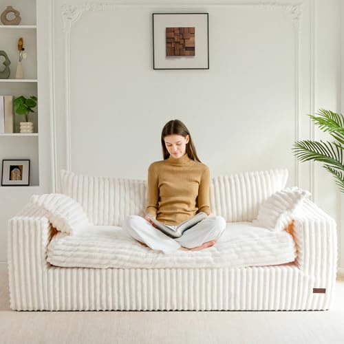 Image of MAXYOYO 76 inch Bean Bag Sofa Couch, Loveseat Boneless Couch in a Box, Upholstered Small Mini Sofa for Living Room Bedroom Office Apartment, No Assembly, Beige