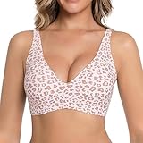 Soutien-gorge pour femme Jelly sans couture - Soutien-gorge push-up imprimé léopard - Soutien-gorge confortable pour le sommeil - Soutien-gorge t-shirt sans fil avec soutien rembourré et bretelles