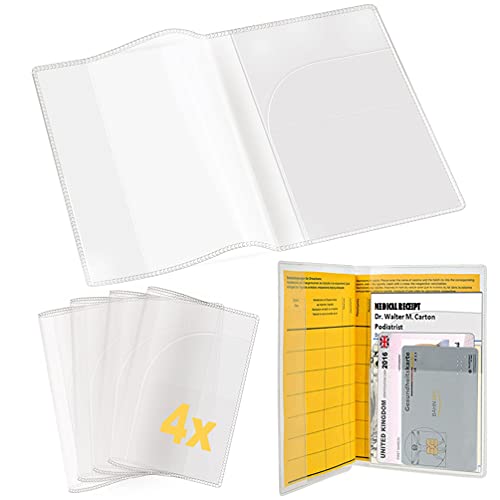 Juego de 4 fundas para cartilla de vacunación - Nueva versión 2021 - Funda transparente para carnet de vacunación - Funda resistente a la rotura con compartimento para tarjeta de seguros y cita Cover