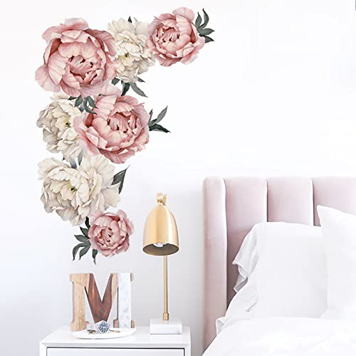 Flowers Wall Decals Floral Wall Stickers Peel And Stick Pink Peonies Wall Murals Rose Flower Wall Decor For Bedroom Girls Room Living Room Nursery #TOP5