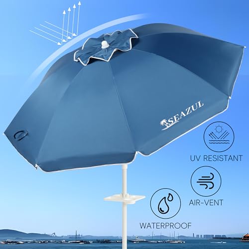 6.5ft Sun Shade Umbrella, Portable Umbrella with Stand for Sports, Water Weight Bag, Adjustable and Lightweight, Sun Protection, Blue - Image 6
