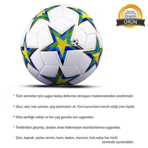 Hsport UEFA Şampiyonlar Ligi Futbol Topu Halı Saha ve Beton Zemine Uygun Dikişli Maç ve İdman Topu No:5 (pompa hediyeli) (Sarı)