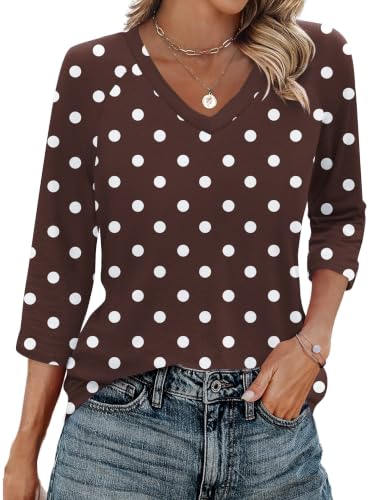 Image of Zeagoo 3 /4 Length Sleeve Womens Tops Casual V Neck Shirts Soft Basic Tees