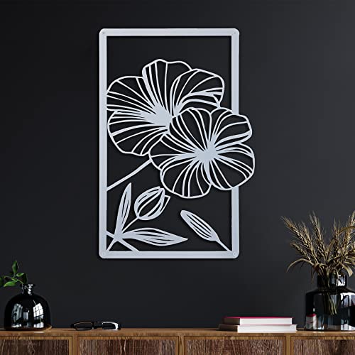 Cunno 4 Pcs Metal Wall Decor Line Art Wall Minimalist Bedroom Living Room Aesthetic Flower Modern Sculpture Poppy Floral Theme Hanging Bedroom Home Kitchen Bathroom 16.5 X 11.9 Inch (White) #TOP3