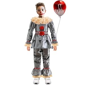 DUOLAM Halloween Clown Pennywise Kostüm: Kinder Horror Clown Kostüm Set, Horrorfilm Killer Pennywise Cosplay Kostüm Outfit, Verkleidung Kleidung Rollenspiel für Halloween Karneval Party Horror