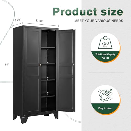 Image of Letaya Metal Pantry Storage Cabinet with Door and Adjustable Shelves,Black