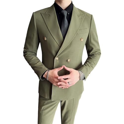 Men's Double Breasted Formal Dress Suit Slim Fit Business Casual 3 Piece Suit Set Wedding Prom Blazer Vest Pants - Main Image