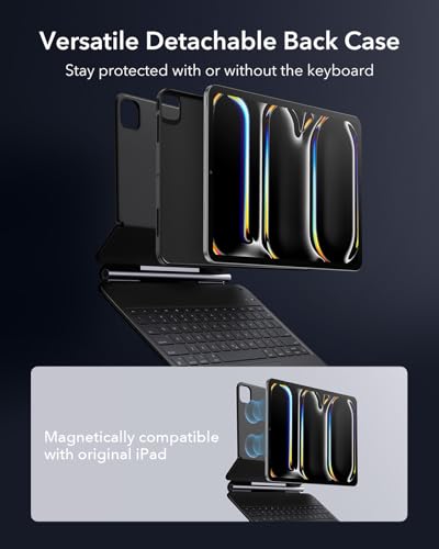 Image of ESR iPad Pro 13 Inch Case with Keyboard (M4, 2024), iPad Pro 13 Keyboard Case with Easy-Set Magnetic Stand, Portrait /Raised Modes for iPad Pro 13 Keyboard, Removable Case, Rebound 360 Series, Black