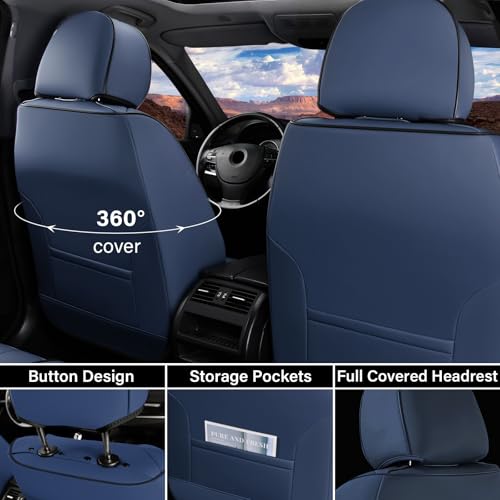 Image of Coverado Car Seat Covers Front, Seat Covers for Cars, Waterproof Car Seat Cushions, 2-Pack Leather Carseat Seat Protectors, Universal Seat Covers Fit for Most Sedans SUV Pick-up Trucks(Blue&Black)