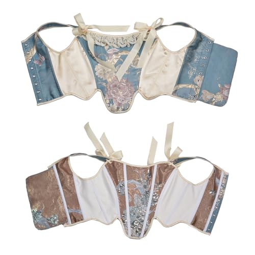 Women Vintage Floral Print Vest Flower Embroidery Pattern Tight Drawstring Tie-up Tank Bustier Corset2