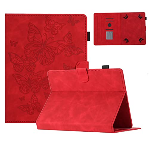 Dteck Universal Case for 7 Inch Android Tablet/Samsung Galaxy Tab E/3/4/A 7.0 Inch/Fire 7 Tablet/Kindle Oasis 7' /Paperwhite 6.8' - Cute Butterfly Leather Folio Case with Stand/Card Slots (Red)