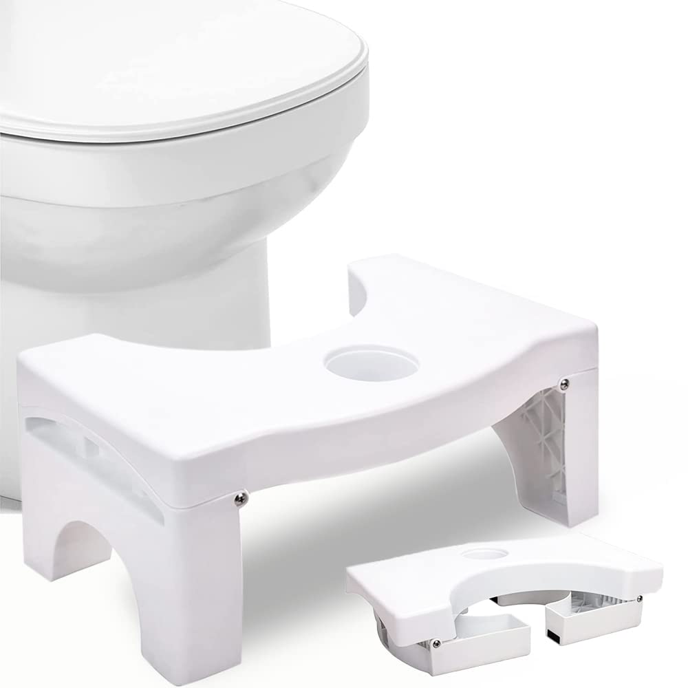 Foldable Toilet Potty Stool for Adults, 17CM Heavy Duty Plastic Portable Squatting Poop Foot Stool with Freshener Space, Bathroom Non-Slip Toilet Assistance Step Stool