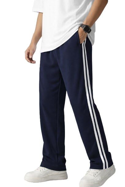 Trendy Men Track Pants with Double Side Stripes | Relaxed Fit Polyester Joggers for Gym Workout Running | Elastic Waist Comfortable Lower-image-27