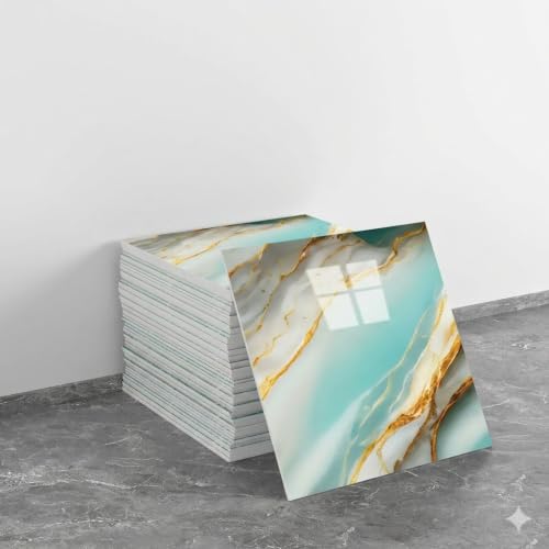 Image of OCEANSKY Aqua Blue Abstract Design Marble UV Panels, Pack of 1
