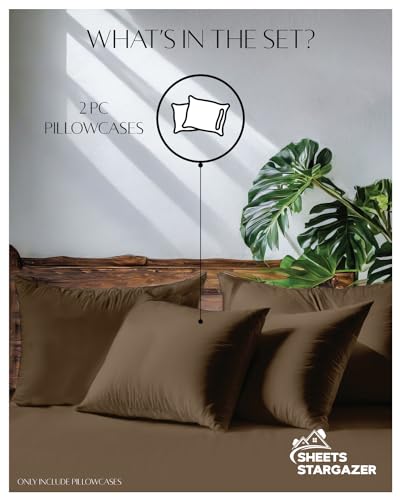 Image of 1000 Thread Count 100% Egyptian Cotton Pillow Cases, Set of 2 Pillowcase, Long-Staple 100% Cotton Breathable, Soft Sateen Weave Bed Pillow Cover, 20 X 30 Inches Pillowcases Taupe Standard Size