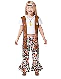 InBakjade Toddler Girls Hippie Costume Set for Girls 60s 70s Bell Bottoms Headbands Peace Sign Hippie Party Accessories for Halloween Cosplay Party(2T)