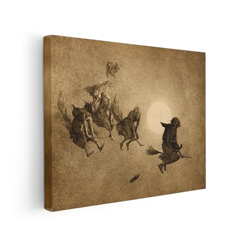 Image of Poster Master Witches Ride Canvas - Retro Flying Witches Print - Halloween Art - Gift for Men & Women - Pagan Art - Gothic Wall Decor for Living Room, Bedroom or Dorm - Available in 8x10 to 30x40