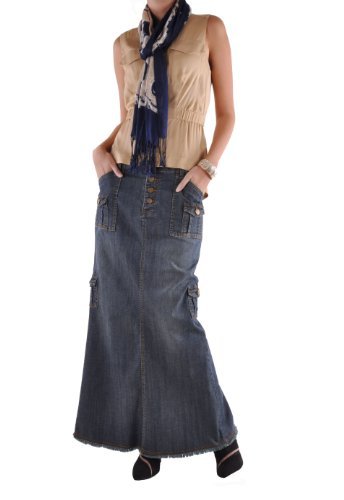 Style J Charming Cargo Long Denim Skirt