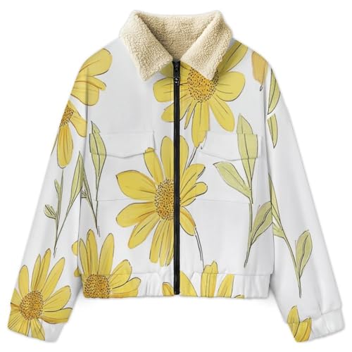Sudadera grueso suave de peluche para mujer chaqueta de forro polar abrigo de flores retro 3
